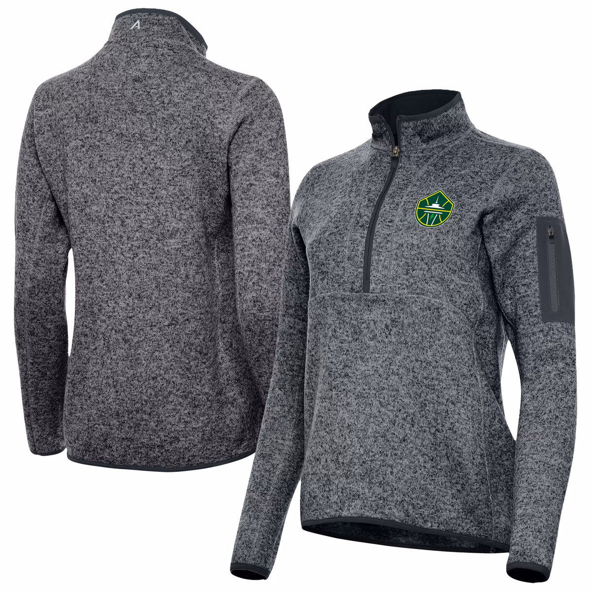 Women's Seattle Storm Antigua Heather Gray Fortune Half-Zip Pullover Jacket 1 Women's Seattle Storm Antigua Heather Gray Fortune Half-Zip Pullover Jacket