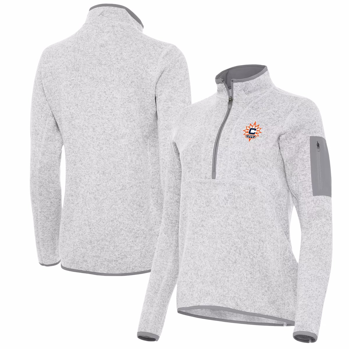 Women's Connecticut Sun Antigua Heather Gray Fortune Half-Zip Pullover Jacket