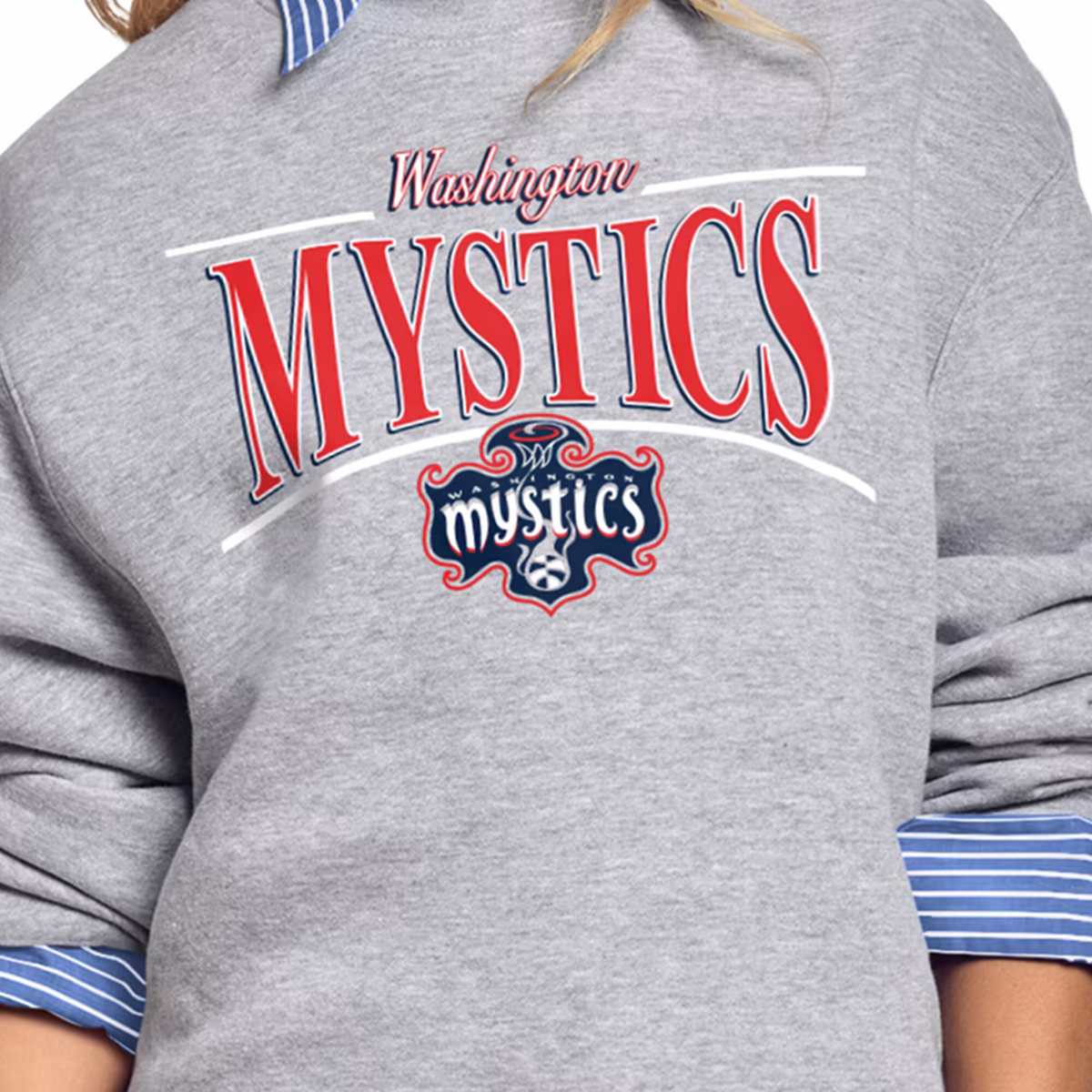 Women's Washington Mystics Starter Gray Arch Stripe Fleece Crewneck Sweatshirt 4 Women's Washington Mystics Starter Gray Arch Stripe Fleece Crewneck Sweatshirt