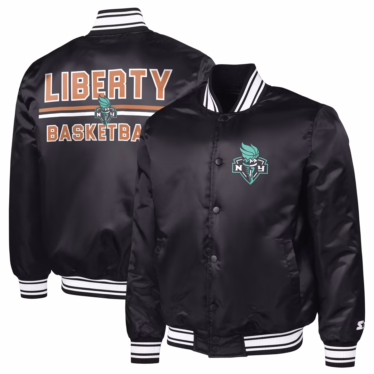 Men's New York Liberty Starter Black Satin Varsity Full-Snap Jacket 9 Men's New York Liberty Starter Black Satin Varsity Full-Snap Jacket