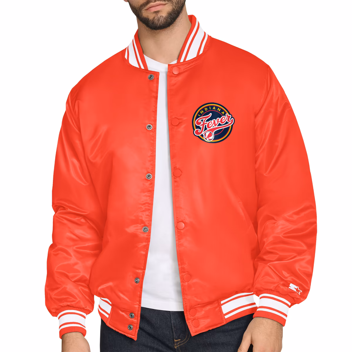 Men's Indiana Fever Starter Red Satin Varsity Full-Snap Jacket