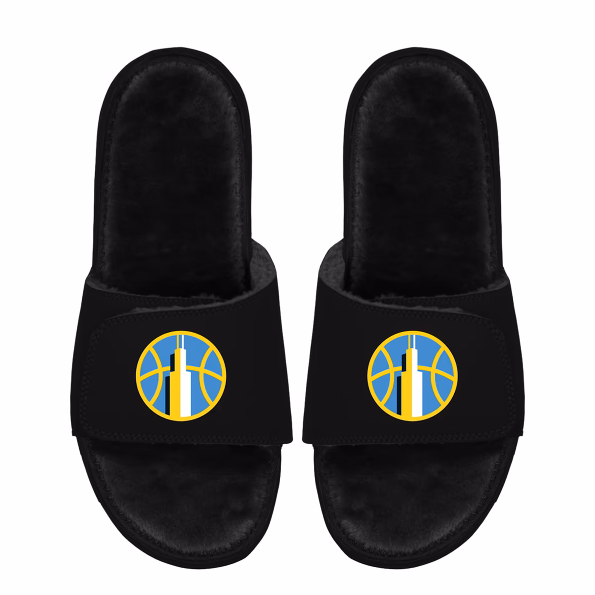 Unisex Chicago Sky  ISlide Black Logo Faux Fur Slide Sandals