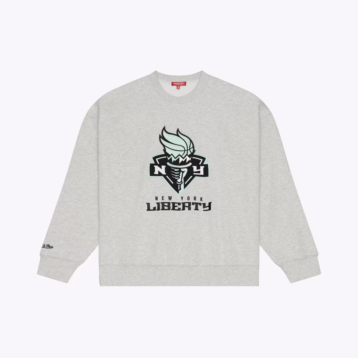 Women's New York Liberty Mitchell & Ness Gray Lightweight Fleece Crewneck Sweatshirt 2 Women's New York Liberty Mitchell & Ness Gray Lightweight Fleece Crewneck Sweatshirt
