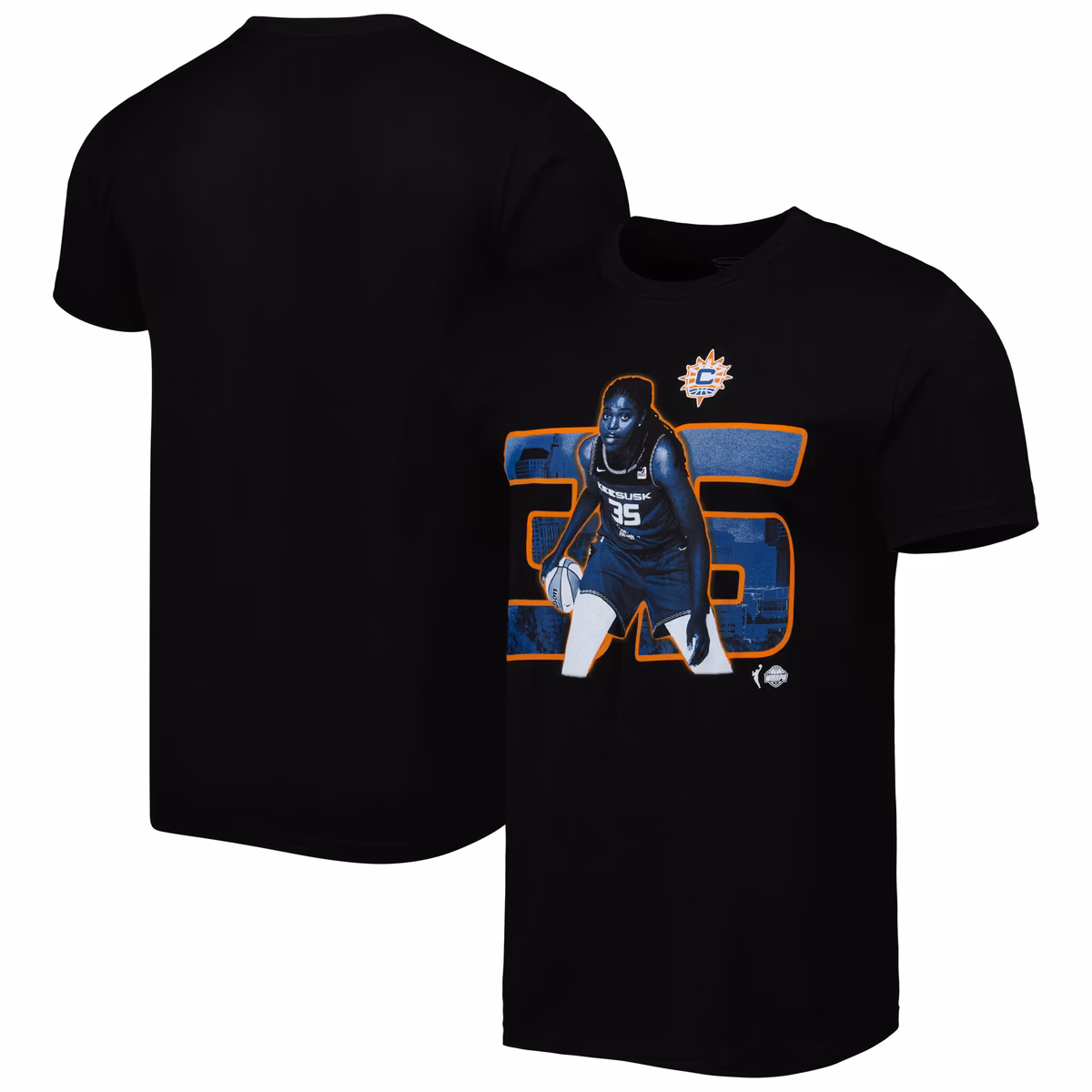 Unisex Connecticut Sun Jonquel Jones Stadium Essentials Black Player Skyline T-Shirt