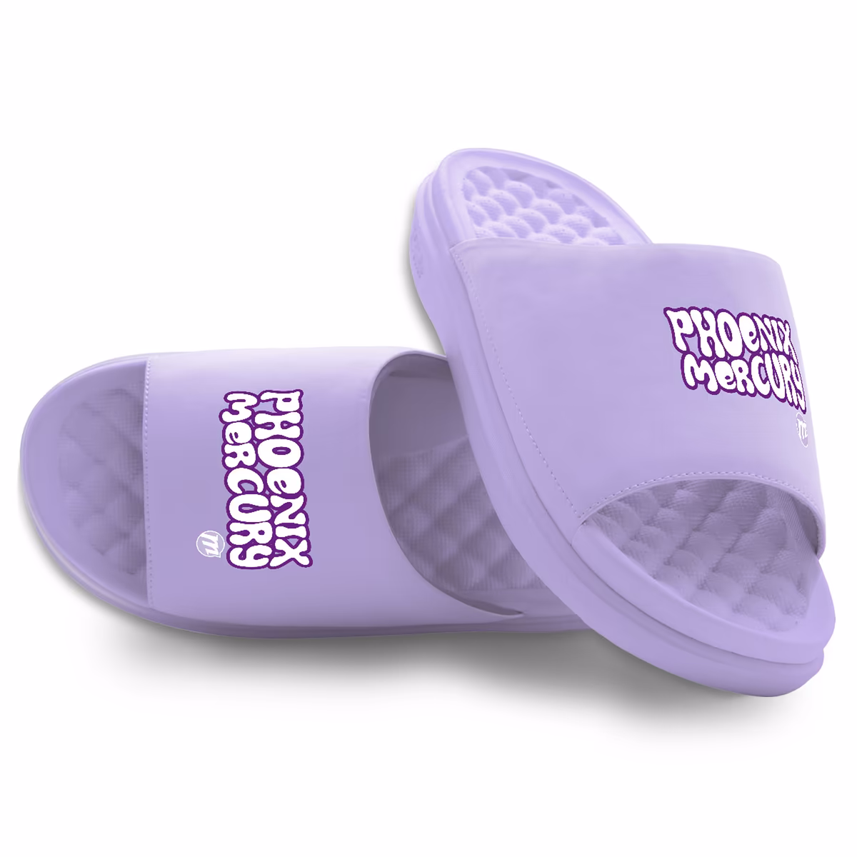 Unisex Phoenix Mercury ISlide Lavender Bubble Letters Motive Slide Sandals 3 Unisex Phoenix Mercury ISlide Lavender Bubble Letters Motive Slide Sandals