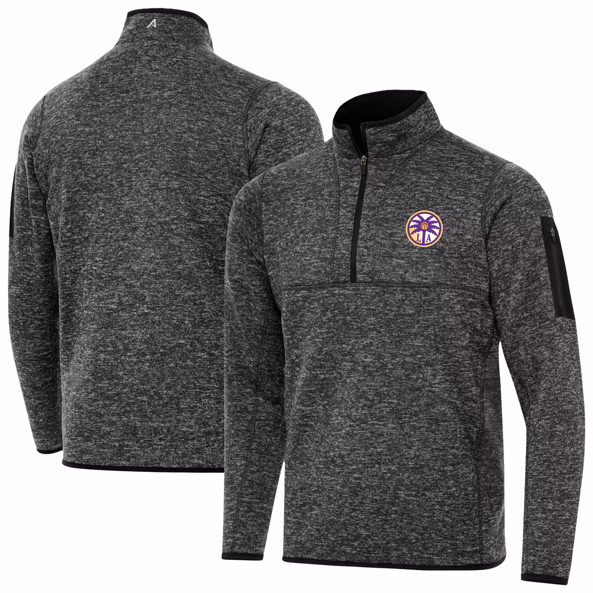 Men's Los Angeles Sparks Antigua Heather Black Fortune Quarter-Zip Pullover Jacket