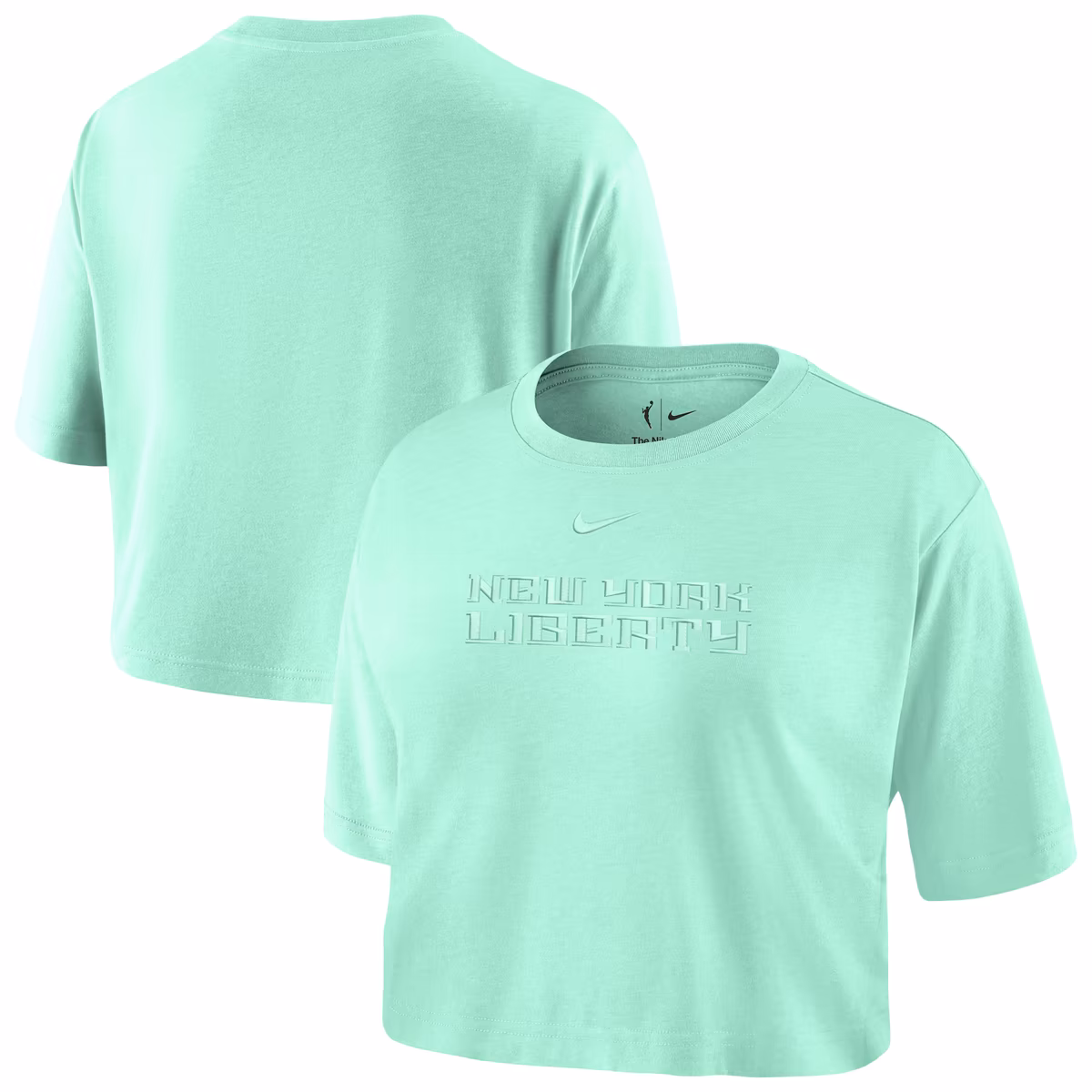 Women's New York Liberty  Nike Mint Basketball Tonal Wordmark Cropped T-Shirt