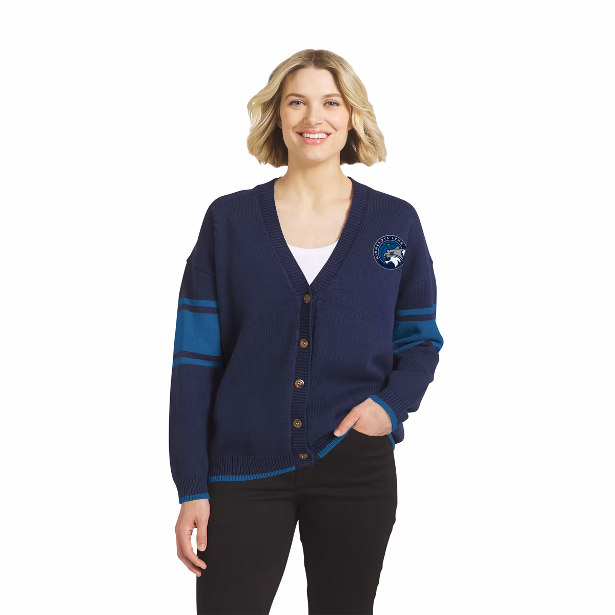 Women's Minnesota Lynx WEAR by Erin Andrews Navy Button-Up Cardigan 1 Women's Minnesota Lynx WEAR by Erin Andrews Navy Button-Up Cardigan