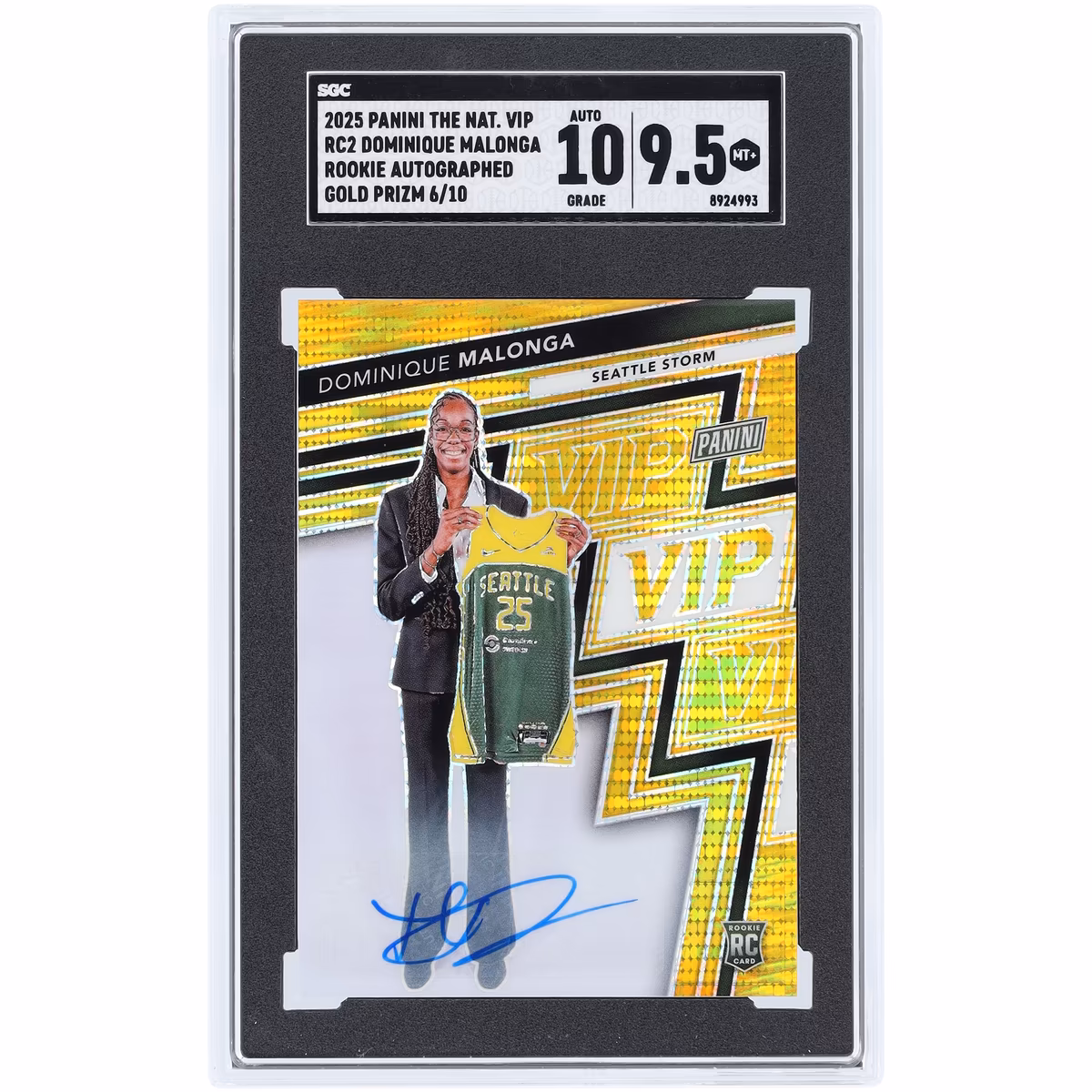 Dominique Malonga Seattle Storm Autographed 2025 Panini The National VIP Gold Prizm #RC2 #6/10 SGC Authenticated 9.5/10 Rookie Card