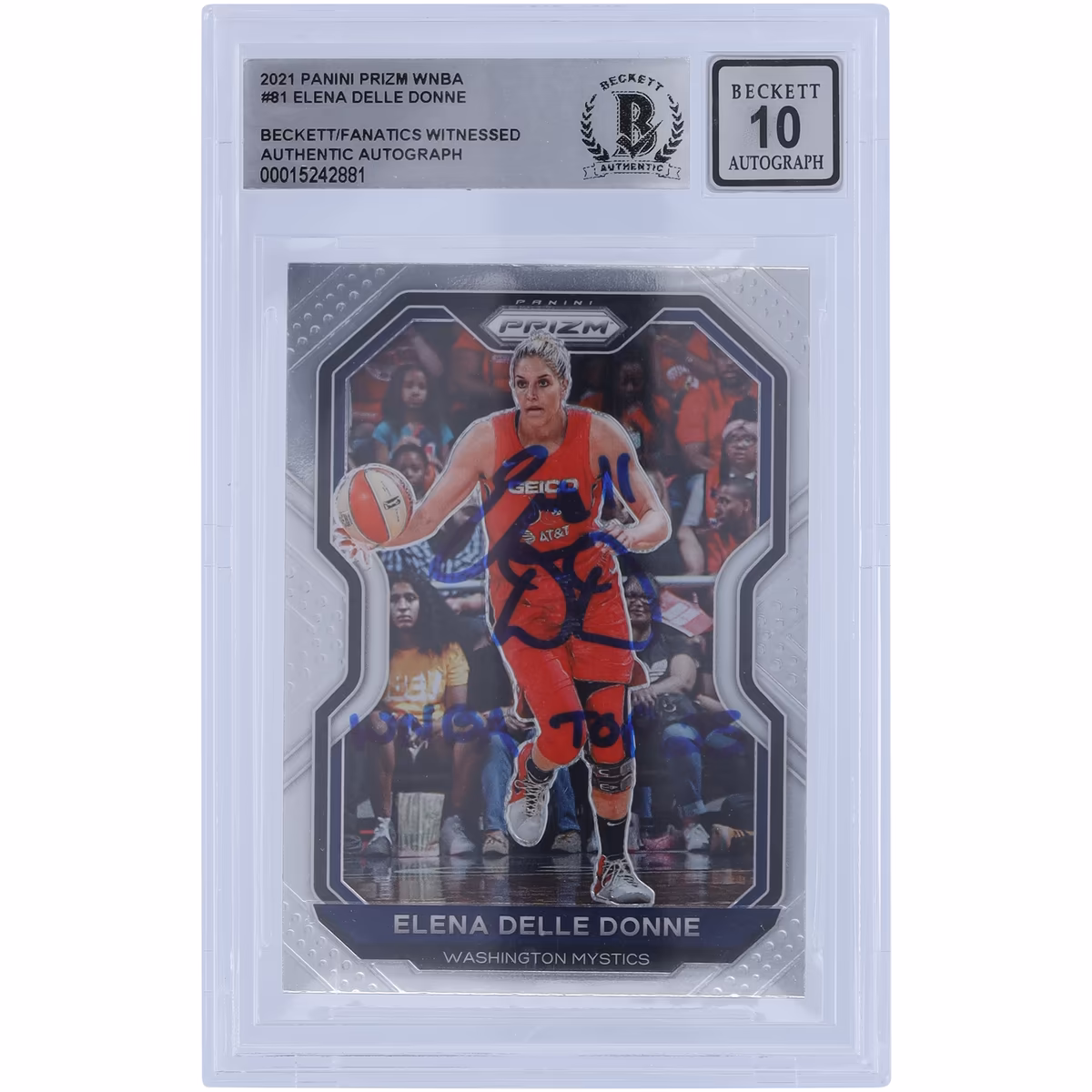 Elena Delle Donne Washington Mystics Autographed 2021 Panini Prizm #81 Beckett Fanatics Witnessed Authenticated 10 Card with "WNBA Top 25" Inscription