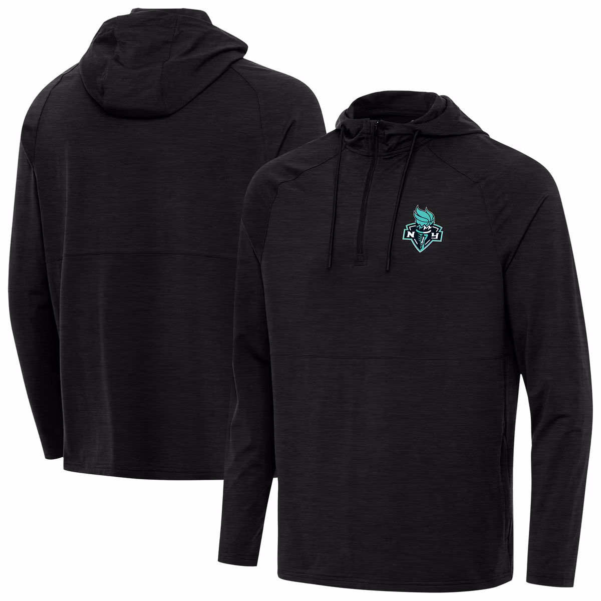 Men's New York Liberty Antigua Heather Black Spikes Raglan Quarter-Zip Hoodie 2 Men's New York Liberty Antigua Heather Black Spikes Raglan Quarter-Zip Hoodie