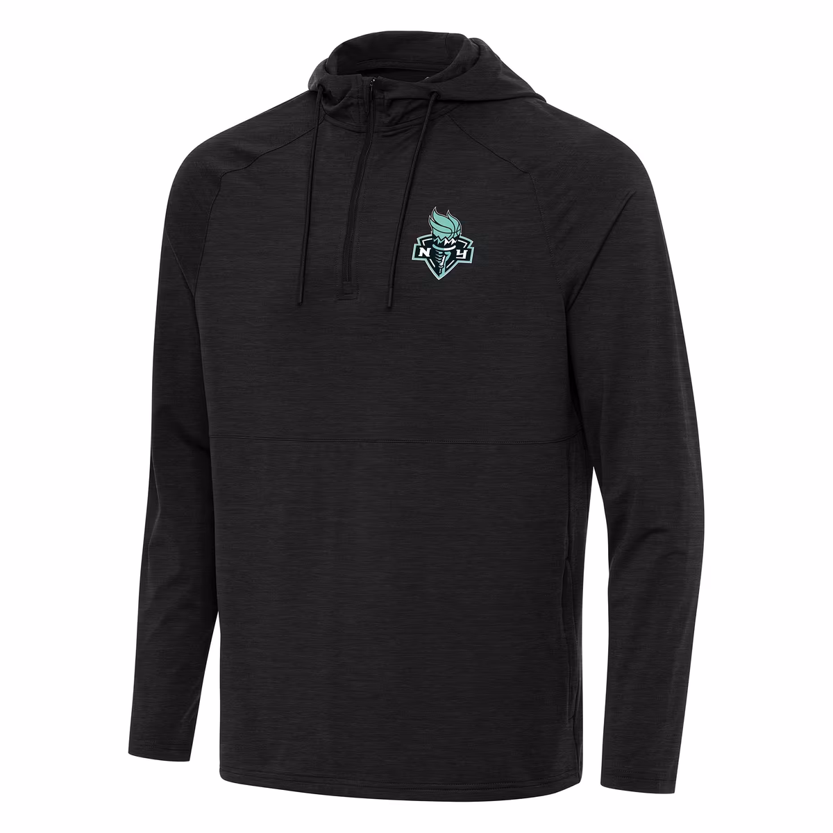 Men's New York Liberty Antigua Heather Black Spikes Raglan Quarter-Zip Hoodie 3 Men's New York Liberty Antigua Heather Black Spikes Raglan Quarter-Zip Hoodie