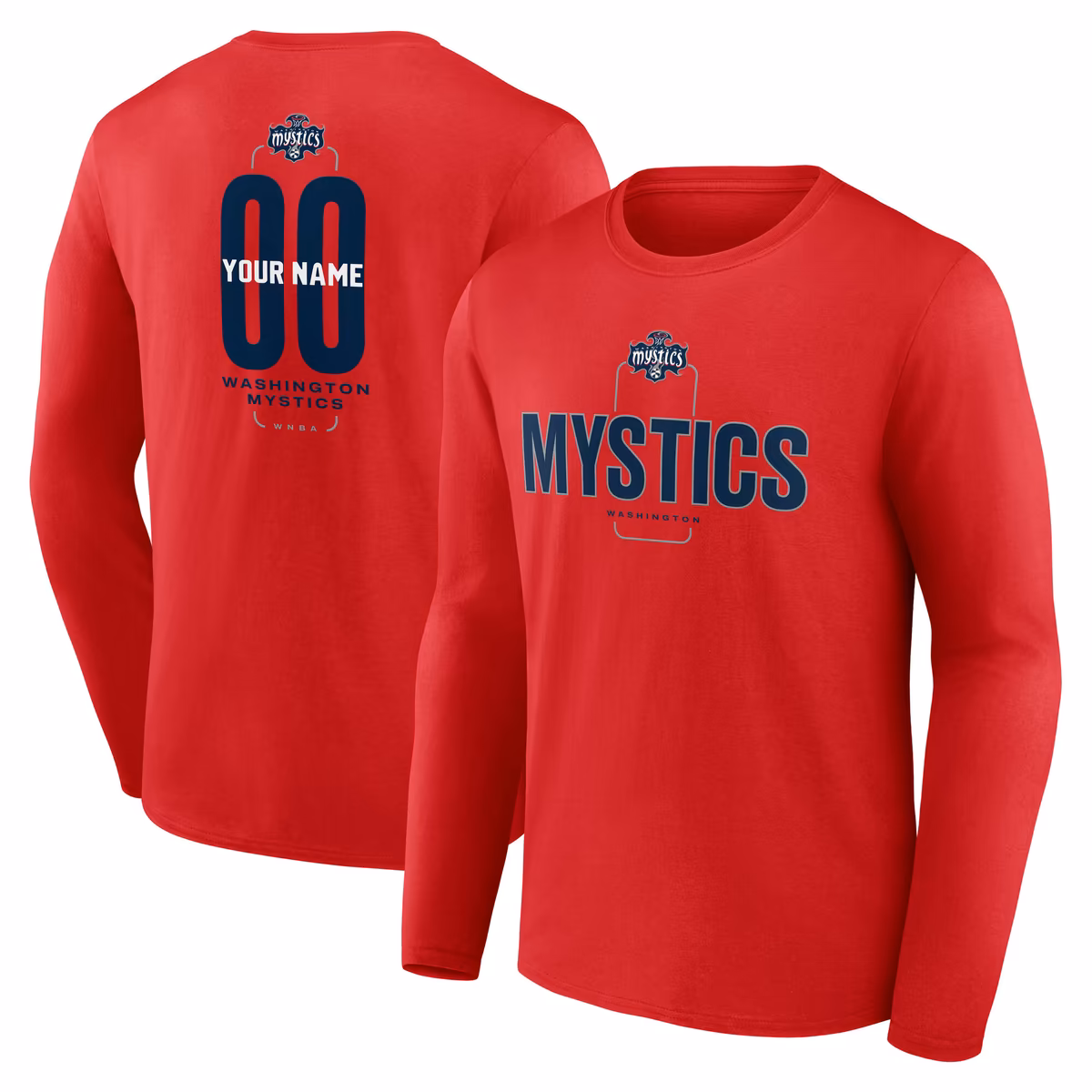 Men's Washington Mystics Red Center Court Name & Number Custom Long Sleeve T-Shirt